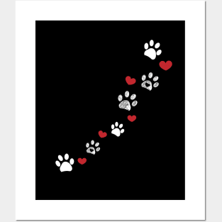 Paw prints and red hearts Posters and Art